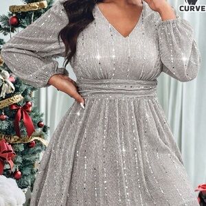 NWOT-SHEIN Silver sequin Long Sleeve Dress